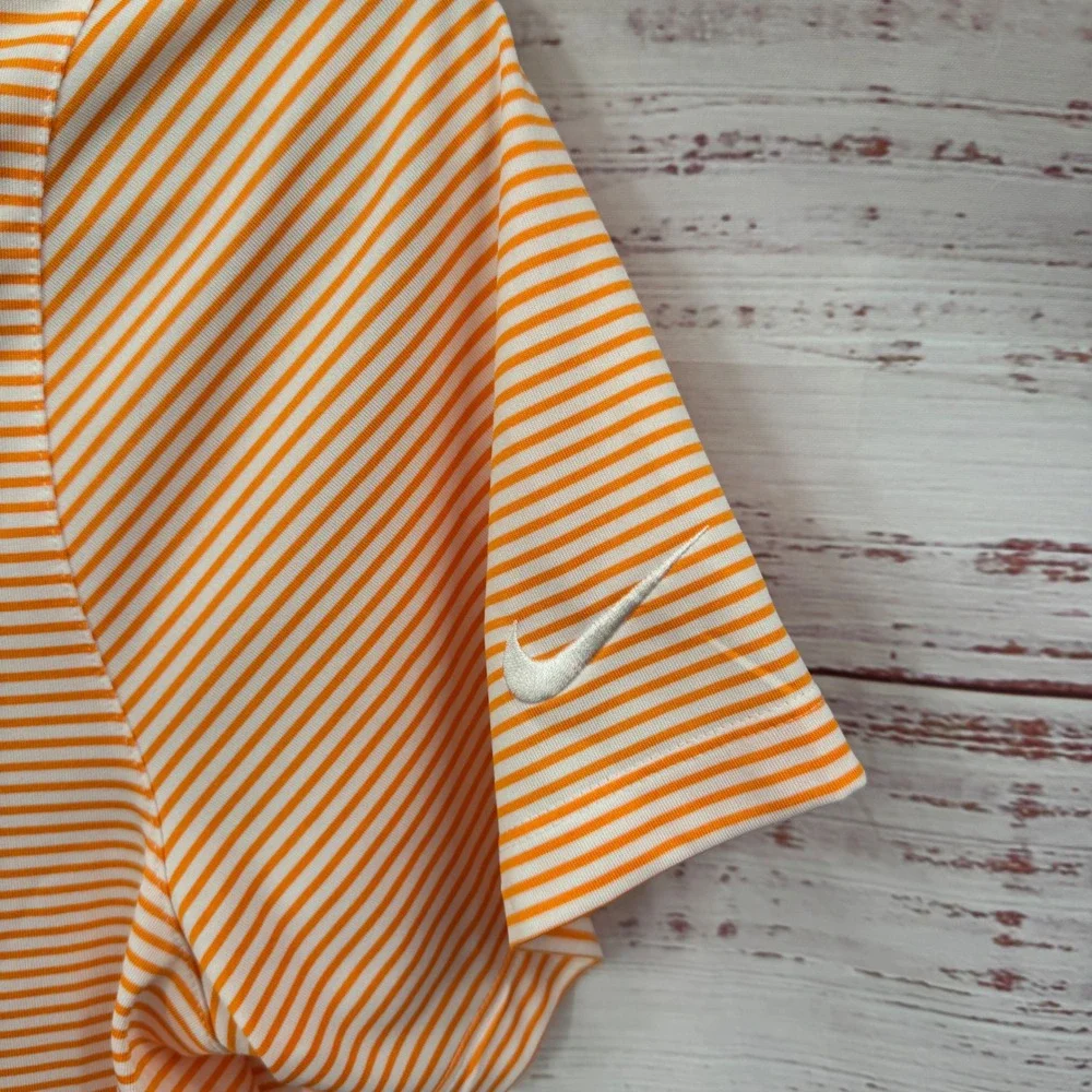 Nike Golf Polo Shirt Mens Large Orange White Stripe Dri-FIT Standard Fit Atletic